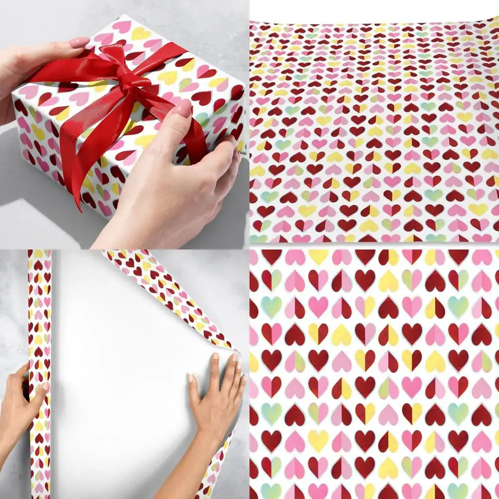 

8 рулонов подарочной упаковочной бумаги в форме сверкающего сердца размером 5 x 30 дюймов.