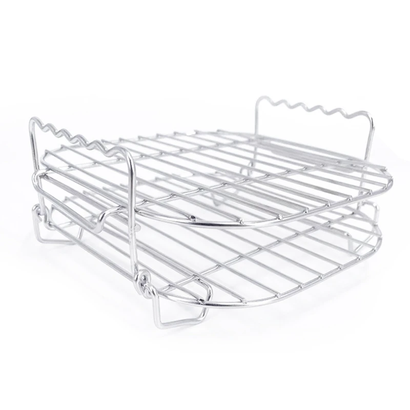 

Stainless Steel Airfryers Layer Rack Versatile Square Roasting Grill With Skewers Baking Tray Airfryers Holder