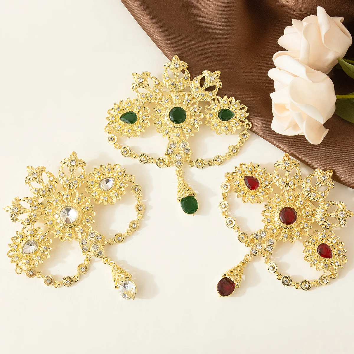 เข็มกลัดคริสตัลทรงหยดน้ำสไตล์โมร็อกโกสำหรับผู้หญิง แบรนด์ FATIMA STORE เหมาะสำหรับเจ้าสาวมุสลิมและชาวอาหรับ