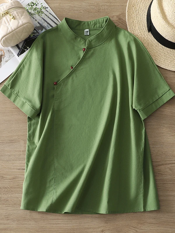 الرجعية كبيرة الحجم المرأة لون نقي الكتان العلوي irt ort Sve رداء علوي غير رسمي الصيف تخفيف الفني فضفاض صالح زر حتى #2