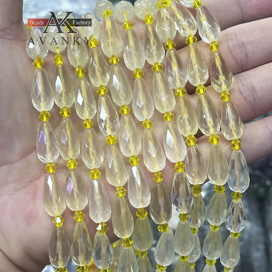 Natural Lemon Crystal Water droplet Beads Faceted Section Handmade For Jewelry Making DIY Necklace Bracelet 15''8x16mm