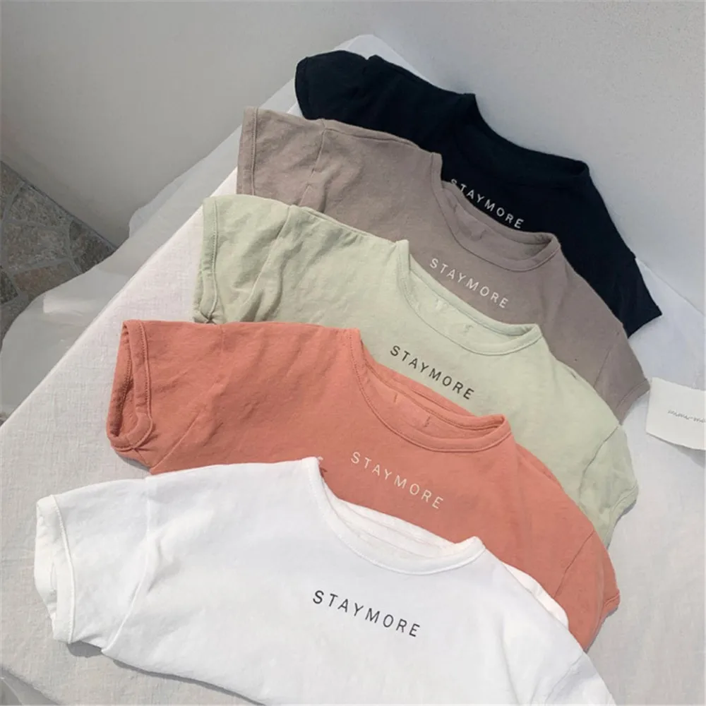 2024 Summer 5 Color T-shirt Boys Thin Breathable Short Sleeves Tops Letter Tees For Girls Clothes Children New Cotton Tshirt