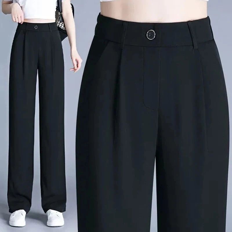 Offre spéciale classique coréen dame tout Match pantalons de travail filles taille haute jambe droite costume pantalon femme Baggy solide pantalon quotidien