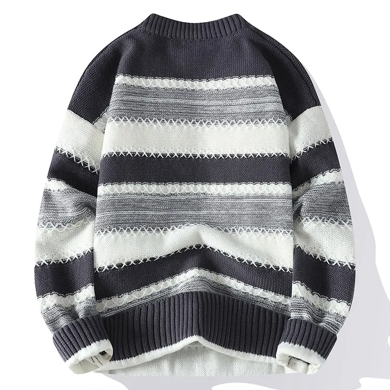 Sweater Men's Spring Autumn and Winter Retro New Contrasting Color Stripes Trend