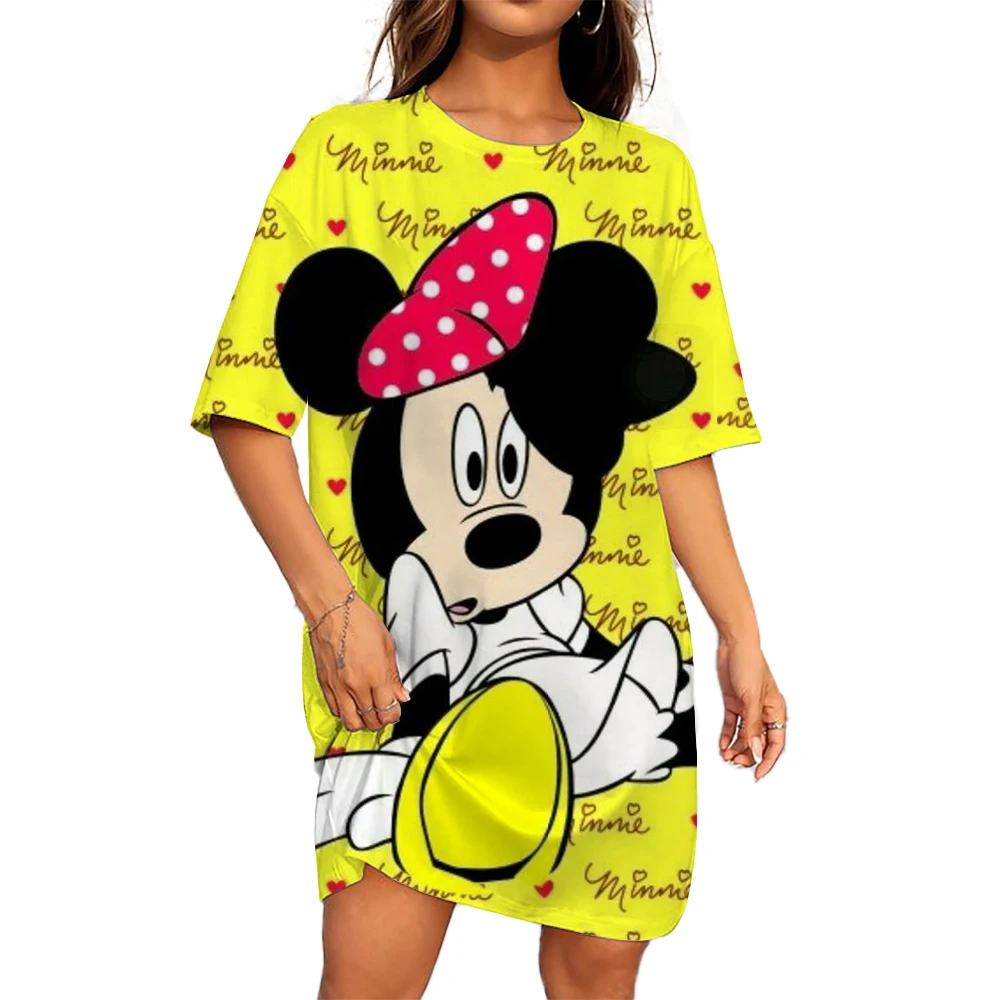 2024 Summer Disney Mickey Mouse Printed Dress Women's T-shirt Dress Hot Selling New Straight Dress Casual Oversized Clothing