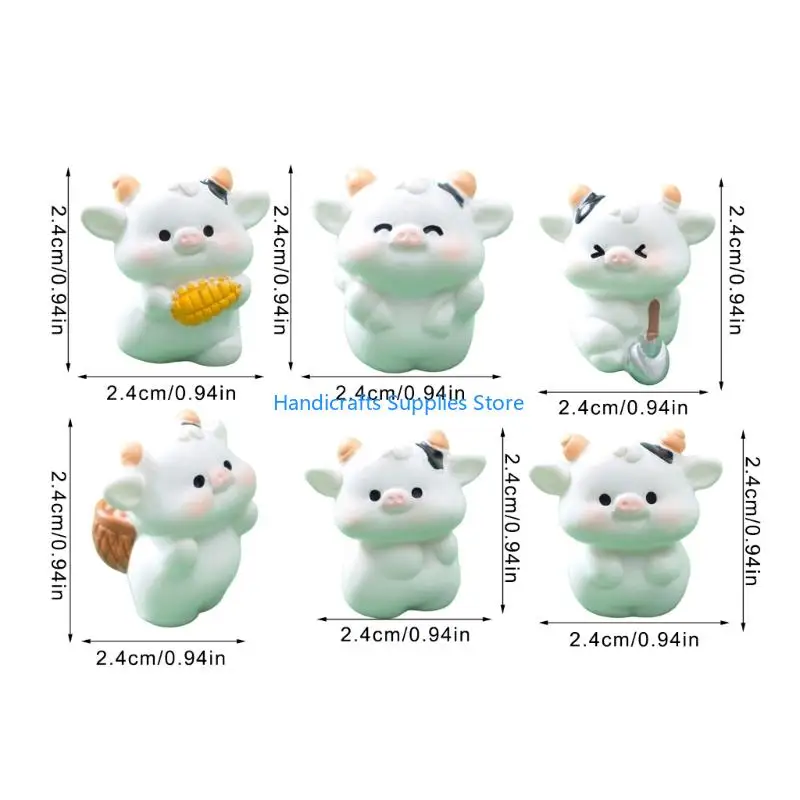 R1WA Cartoon Cow Figure Mini Miniatures Animal Garden Terrarium Resin Decorations