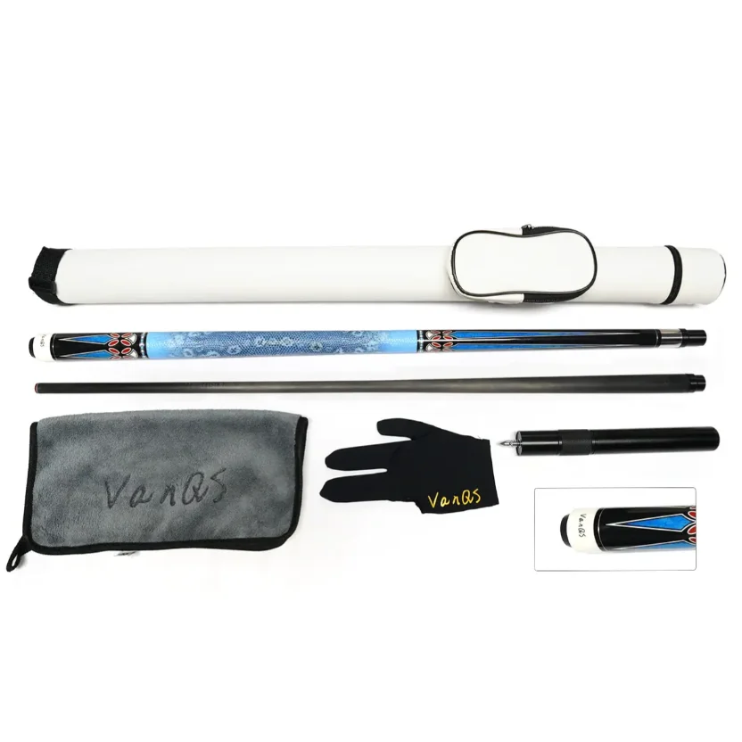 Carbon fiber shaft billiard cue 1/2 pool stick 58 inch length 12.5mm tip with cue bag and glove and stick cleaning cloth