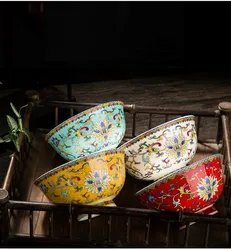 Enameled Small Bowl Bone China Highfoot noodle Bowl Rice Rice Bowl Household single Chinese Imperial Court bowl Jingdezhen ceram