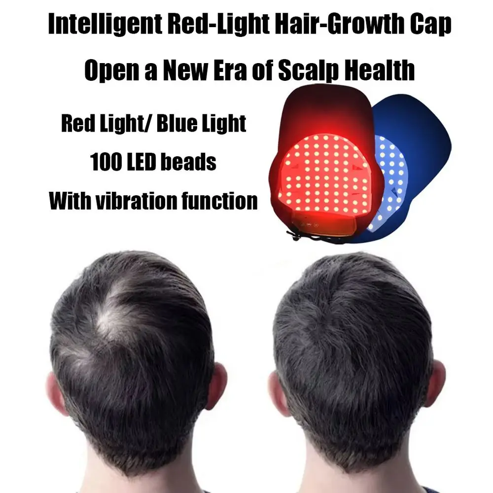 Infrared Light Red Light Hair Cap 56/100 LED Red Blue Purple Light Hair Growth Cap with Vibration Function USB LED Haircare Cap
