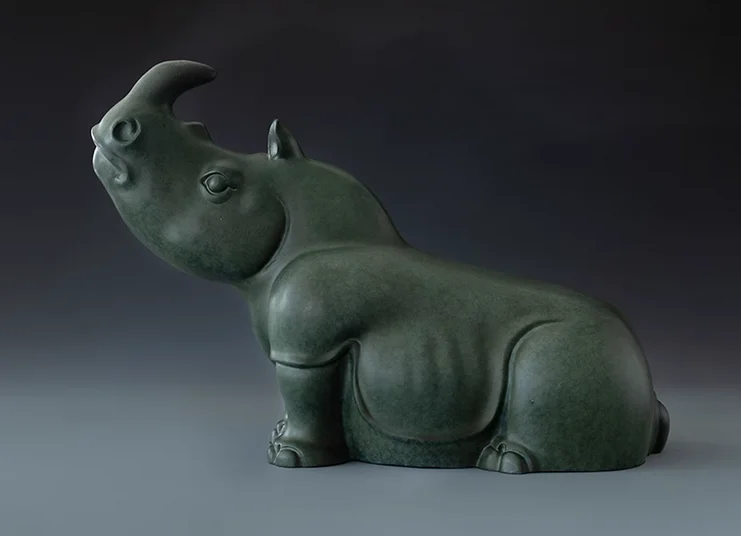 Antique bronze rhinoceros study, home, office craft ornaments