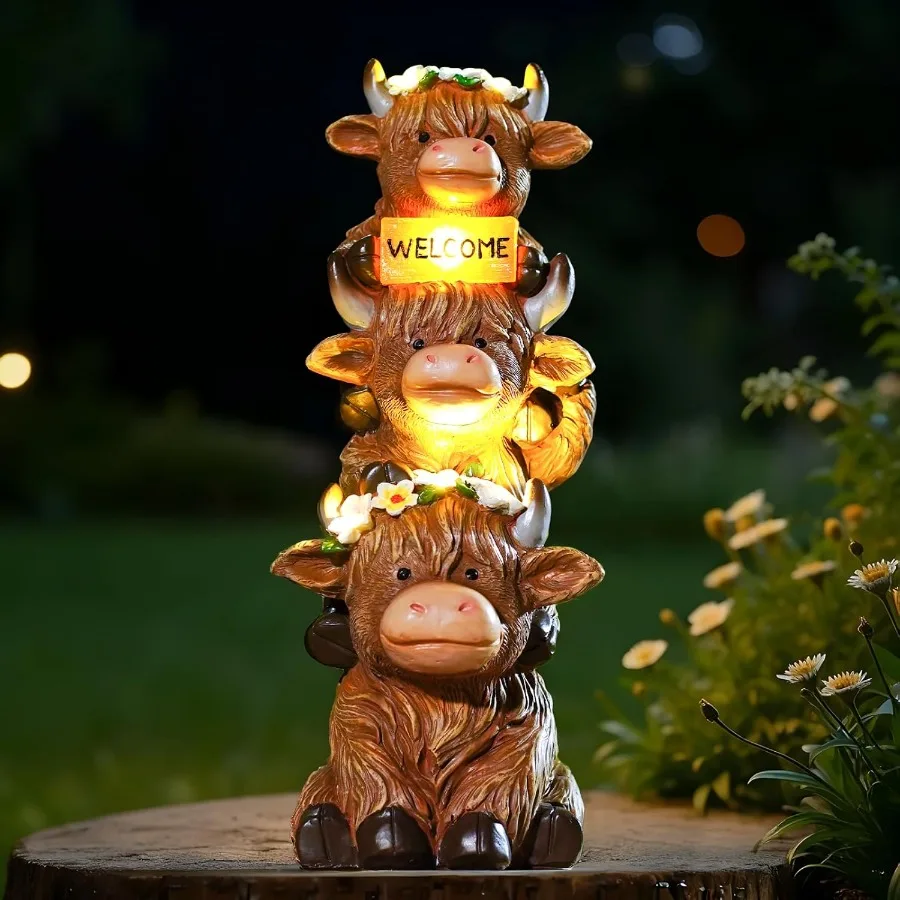 

16 in Large Garden Highland Cow Statue Solar Garden Sculptures and Statues with Flower Decoration Birthday Gifts for Women Mom
