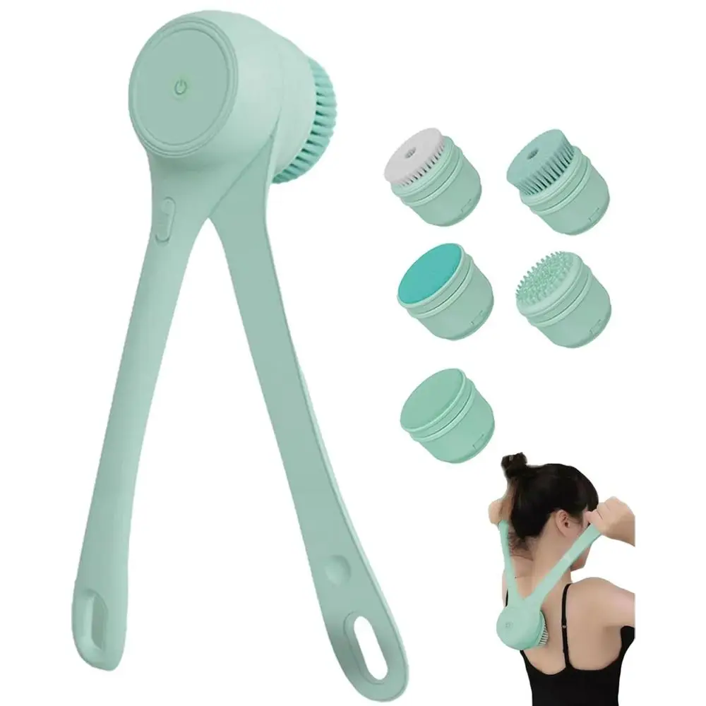 With 5 Brush Heads Dual Handle Bath Brush IPX7 Waterproof Long Handle Electric Shower Brush Rechargeable 2 Speed Modes