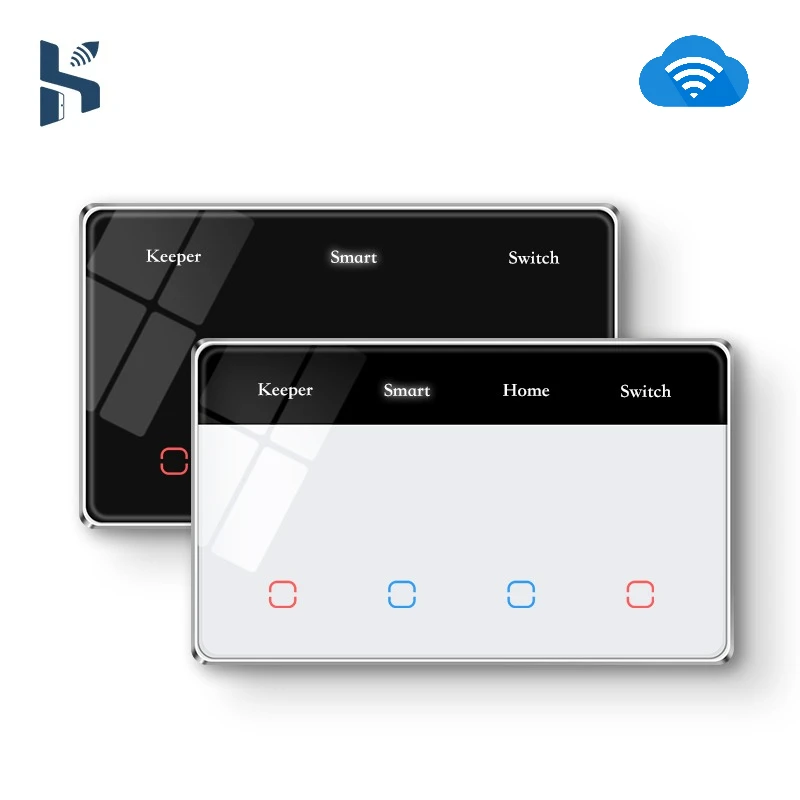 US Standard Tuya WiFi Switch DIY Name Smart Home Vertical Installation Glass Touch Panel Modern Switch Accessories