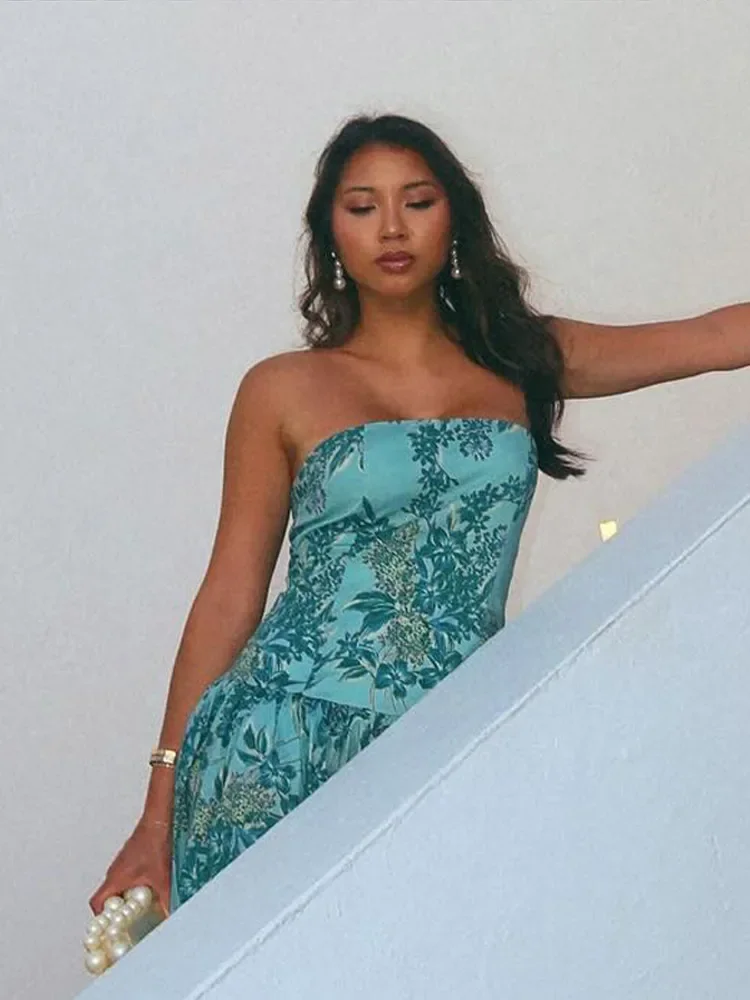 Abito lungo da donna stampato sexy Elegante abito aderente con spalle scoperte senza maniche patchwork femminile 2025 Summer Lady Vestdios