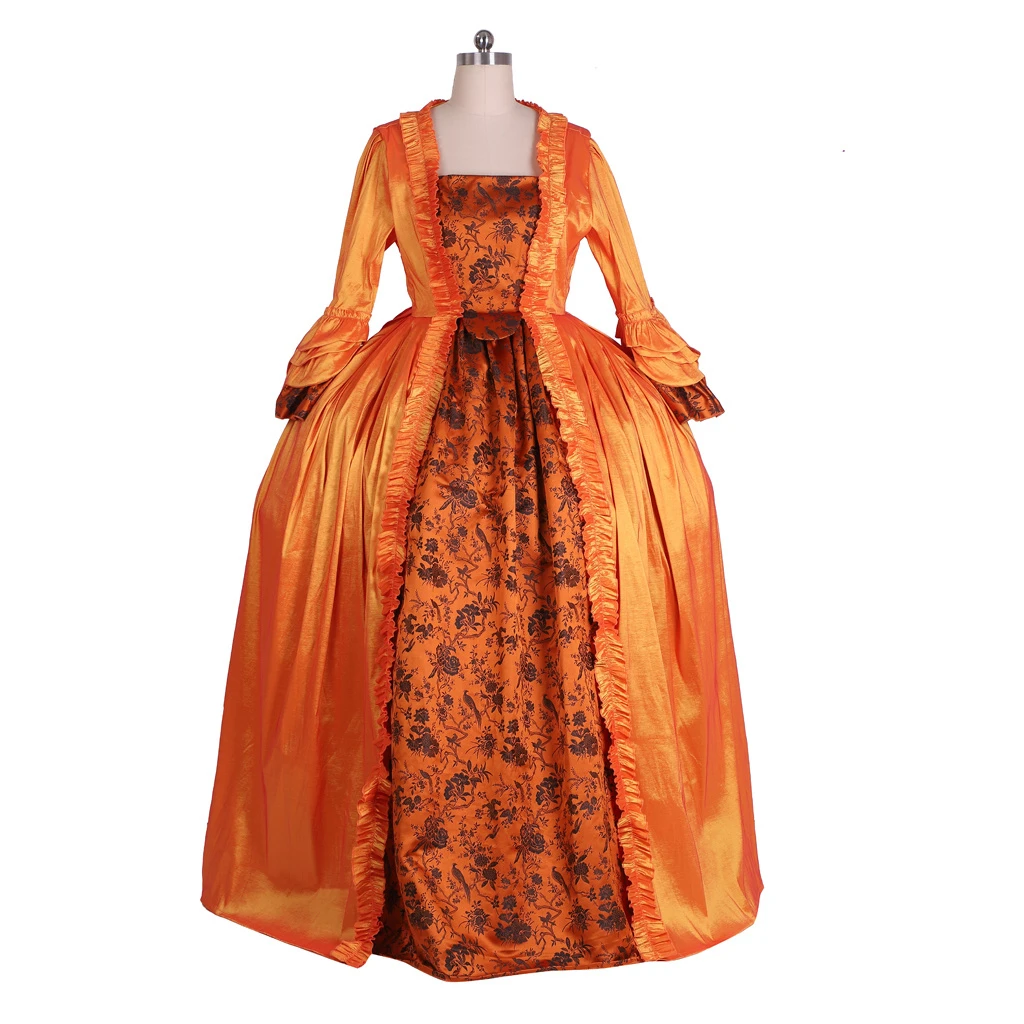 

18th Regency Queen Versailles Baroque Belle Dress Civil War Victorian Rococo Orange Gown Medieval Reenactment Theatre