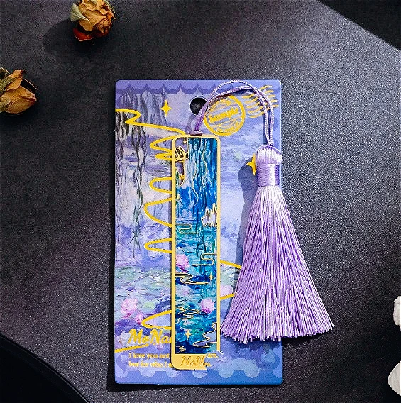 إشارة مرجعية معدنية للرسم الزيتي القديم - إشارة مرجعية طويلة بشرابة ذهبية مجوفة - هدية قرطاسية لمحبي الكتب والنوادي والكتاب