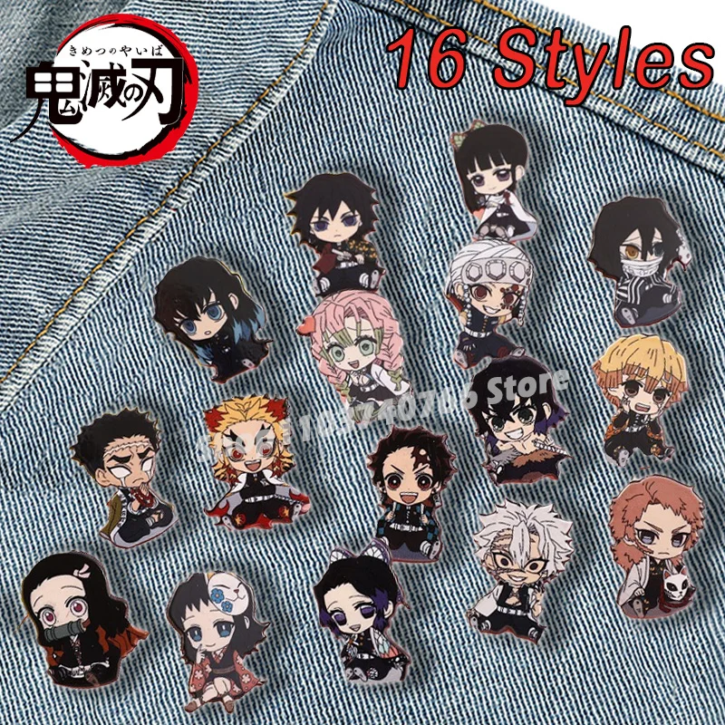 16 estilos de alfinetes esmaltados Demon Slayer Anime Cartoon Zenitsu Agatsuma Kamado alfinete de lapela decoração para crianças brinquedos