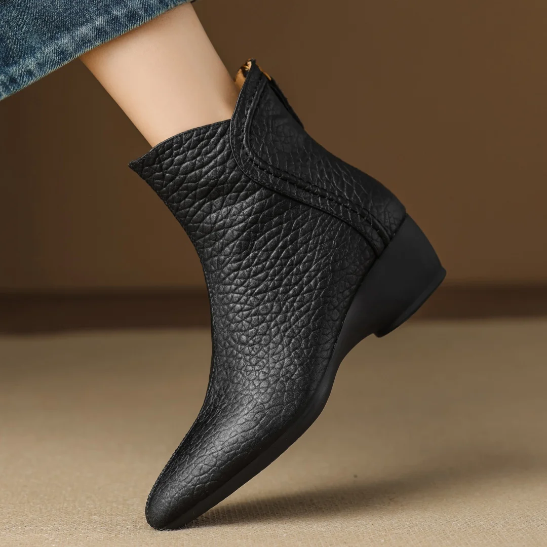 

Женские осенние ботильоны из коровьей кожи с острым носком и молнией сзади, повседневные женские мягкие удобные короткие ботильоны на танкетке 4,5 см на среднем каблуке