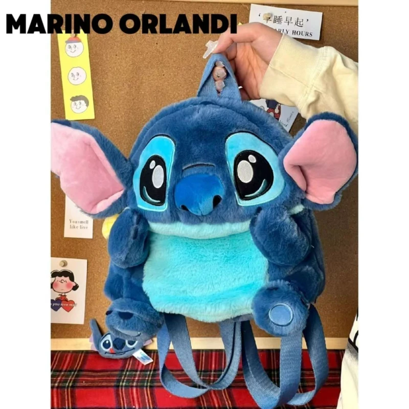 Mochila Disney Stitch Plush Kids, Anime dos desenhos animados, bolsa de ombro recheada, cosplay kawaii fofo, macio, presentes de aniversário, 25cm