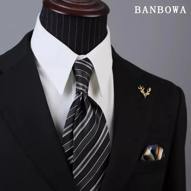 

8.5cm Italian Cut Lightweight Tie - Solid Black Striped Luxury for Men, British Professional Edge & Smart Casual Suit Style