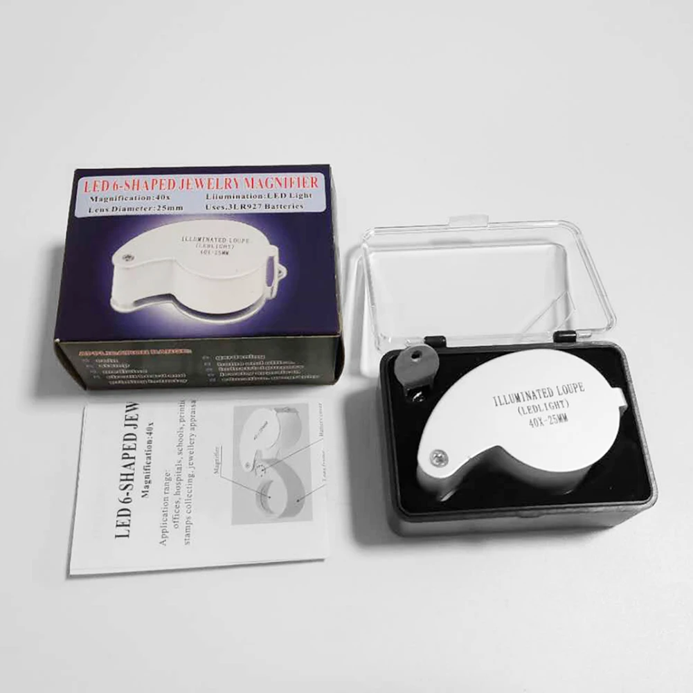 40x Loupe Magnifier with LED Light 25mm HD Illuminated Loupe Jewelry Optical Glass for Reading Jewelers Watch Repair Supplies