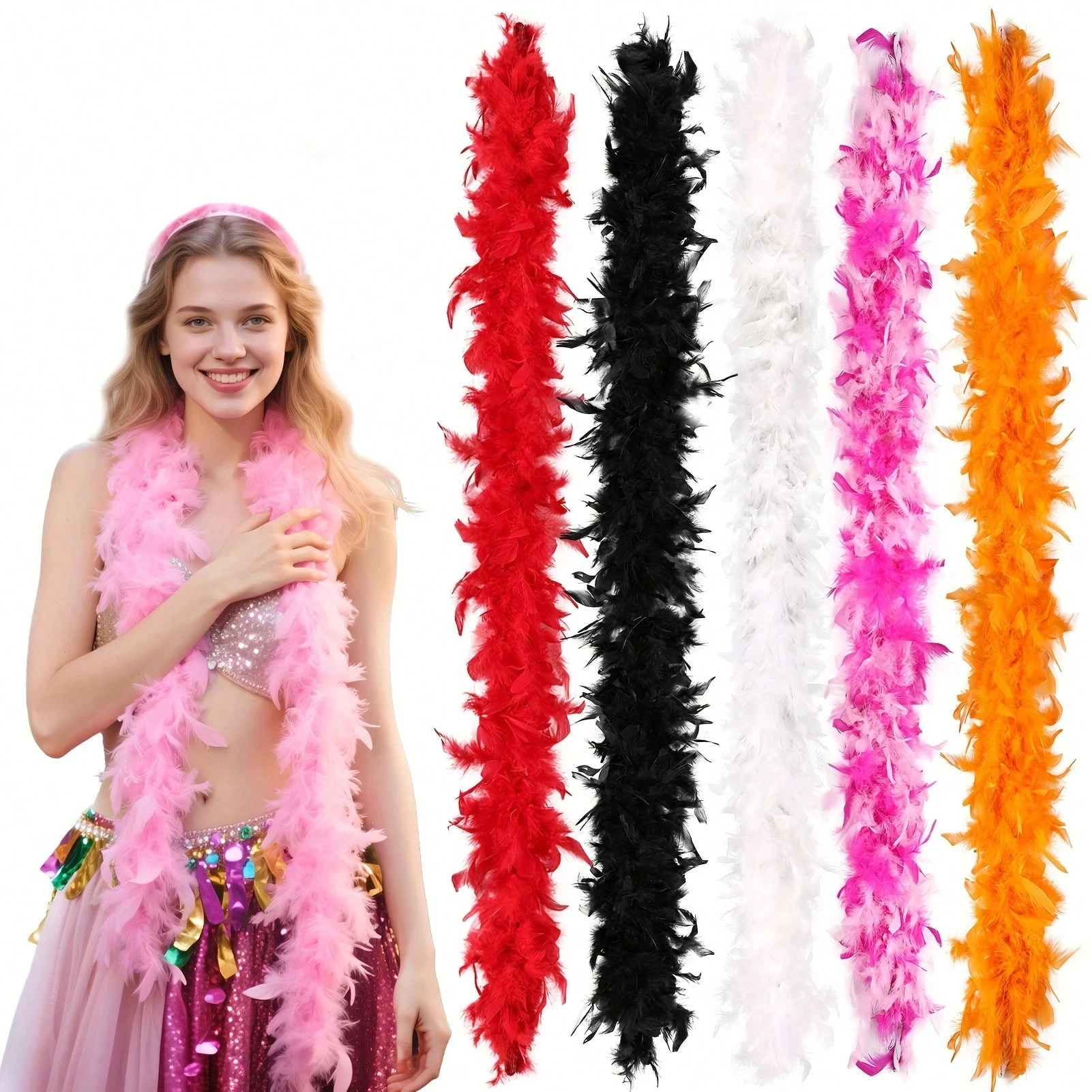 

Pink Turkey Feather Boa 2 Meters 30g Soft Fluffy Natural Feathers for DIY Wedding Party Clothing Costume Decoration
