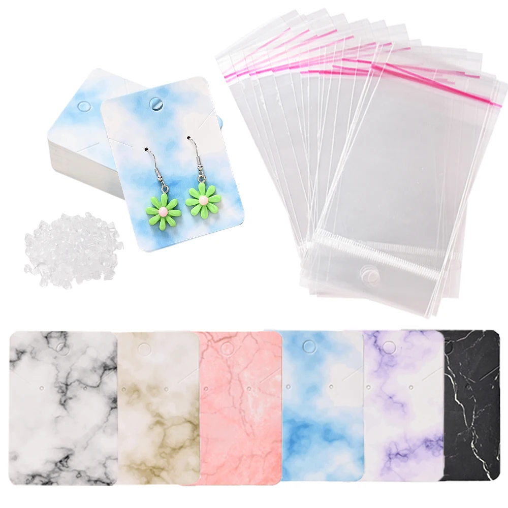 200 Stück Ohrring-Displaykarten-Set, Marmor-Design, Papierkartenanhänger mit transparentem OPP-Beutel, geeignet für die Aufbewahrung von Ohrringen und Schmuck. – Detail 6