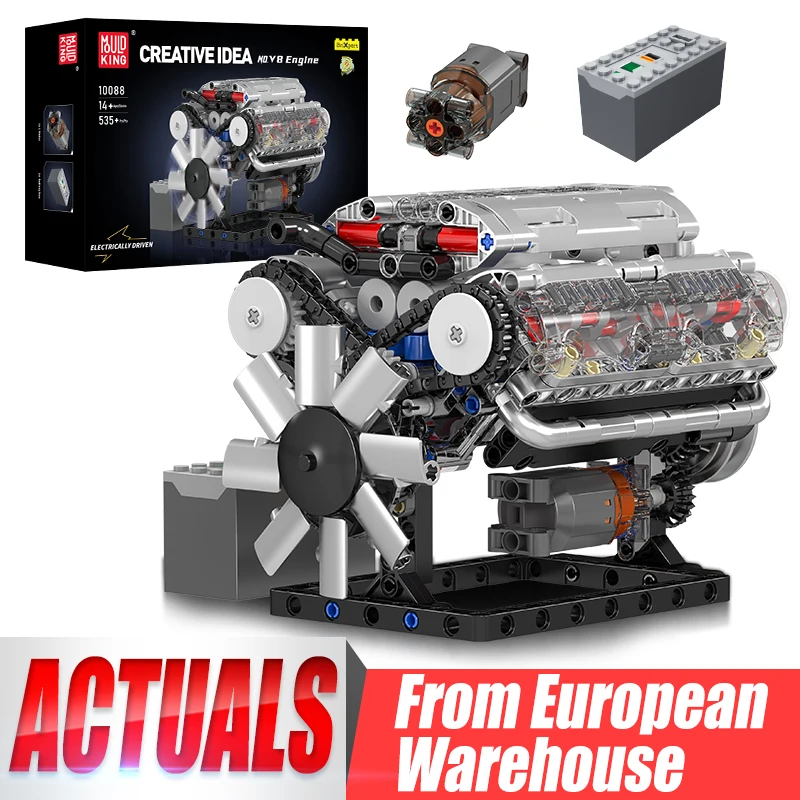 Mould King 10088 Blocchi di Costruzione Tecnici per Auto, Modello di Motore V8 Motorizzato, Giocattolo in Mattoncini per Bambini, Regalo di Natale