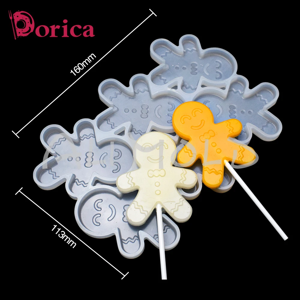 Dorica Gingerbread Man Lollipop Epoxy Mold Christmas Chocolate Cake Silicone Mould Kitchen Bakeware Cake Decorating Tools