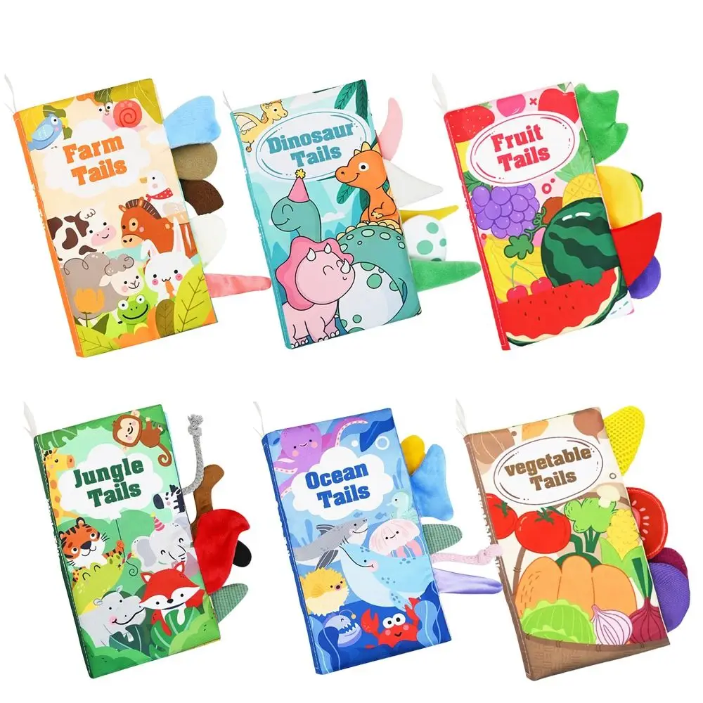3D Animal Tail Cloth Book Washable with Squeaking Sound Crispy Cloth Book Early Education Multifunctional Baby Cloth Book