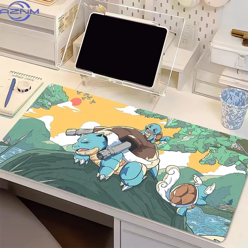 Pokemon Squirtle XXL Gaming Mouse Pad, Anime Blastoise Printed Desk Mat, Non-slip Rubber Keyboard Mousepad for PC Laptop