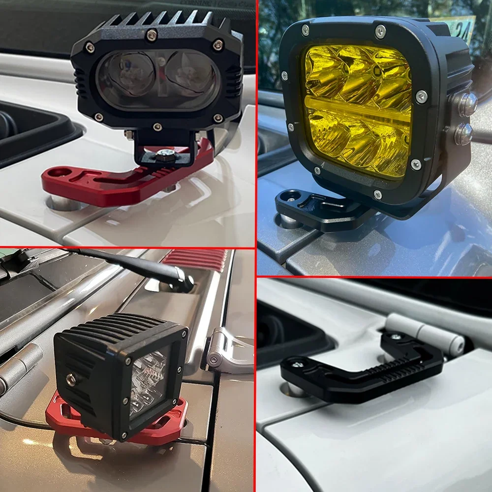 A-Pillar Hood Light Bar Mounting Bracket for Jeep Wrangler JL/JLU 2018-2023 Windshield Hinge LED lights Mount Brackets Red Black