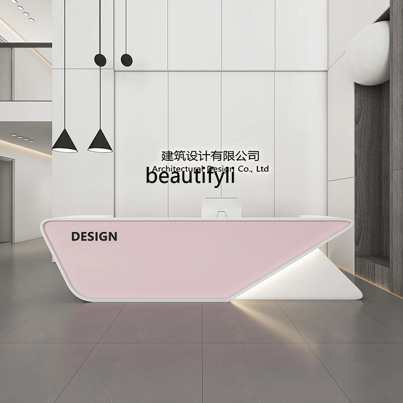 

Modern simple company hotel lobby reception cabinet paint bar table checkout page office work