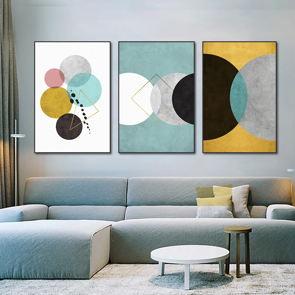 

3 Panel Abstract Colorful Circles Canvas Painting Nordic Modern Greometric Posters And Prints Wall Art For Home Room Decor