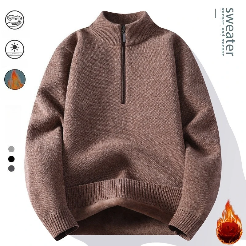 

Men's Golden Mink Sweater, Fleece-Lined Zip-Up, Winter Thickened Warm, 3 Colors