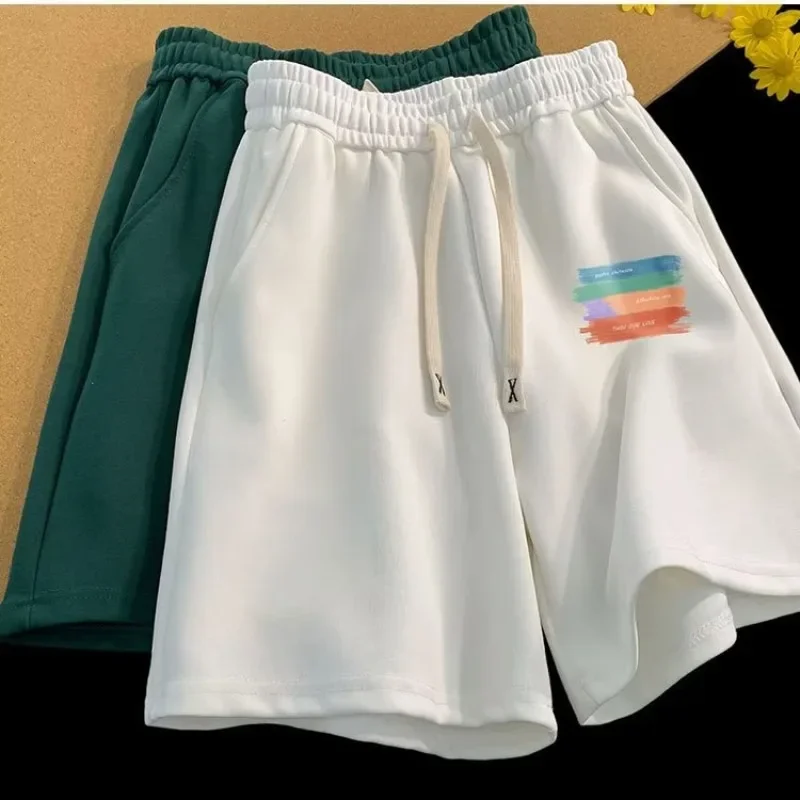 

American Vintage Color Tags Print Shorts High Street Loose Soft Comfortable Drawstring Five Point Shorts Basketball Short Pants