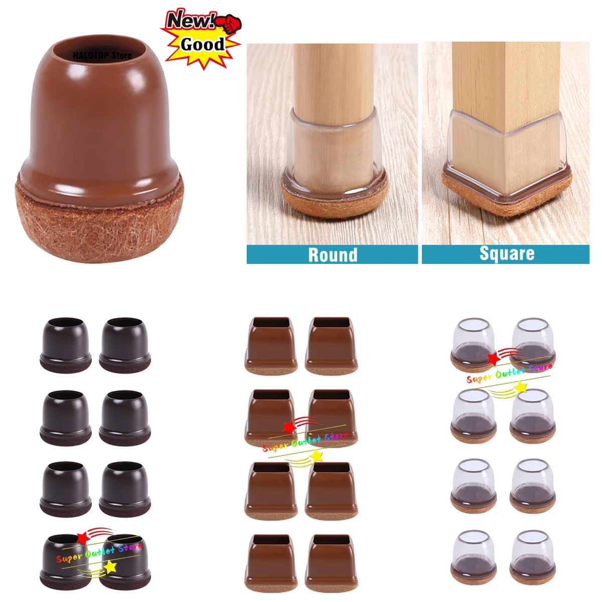 8pcs Chair Leg Floor Protectors with Thick Wrap Felt Pads Silicone Furniture Leg Covers Black Table Feet Cups To Protect Floors