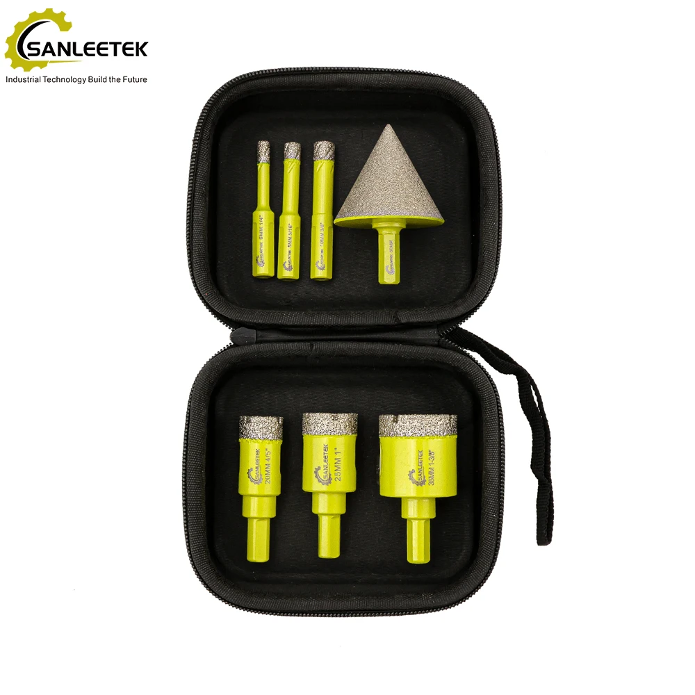 sanleetek-dry-diamond-core-drill-bits-set-with-triangle-shank-chamfer-bit-for-milling-ceramic-porcelain-tile-granite-marble