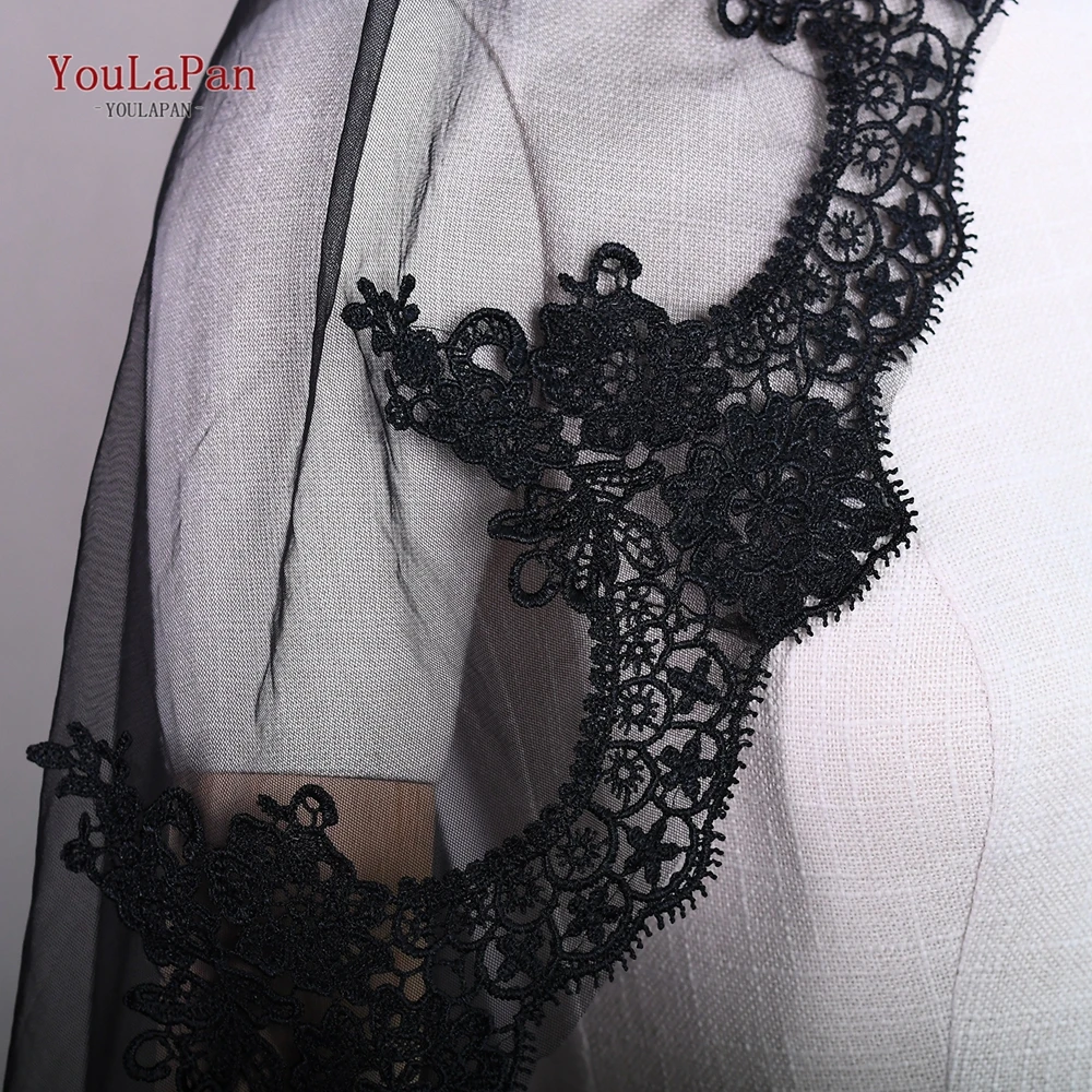 YouLaPan Stylish Black Outdoor Wedding Veil Lace Edge Halloween Themed Bridal Veil Double Face Cover v224 Customizable vue