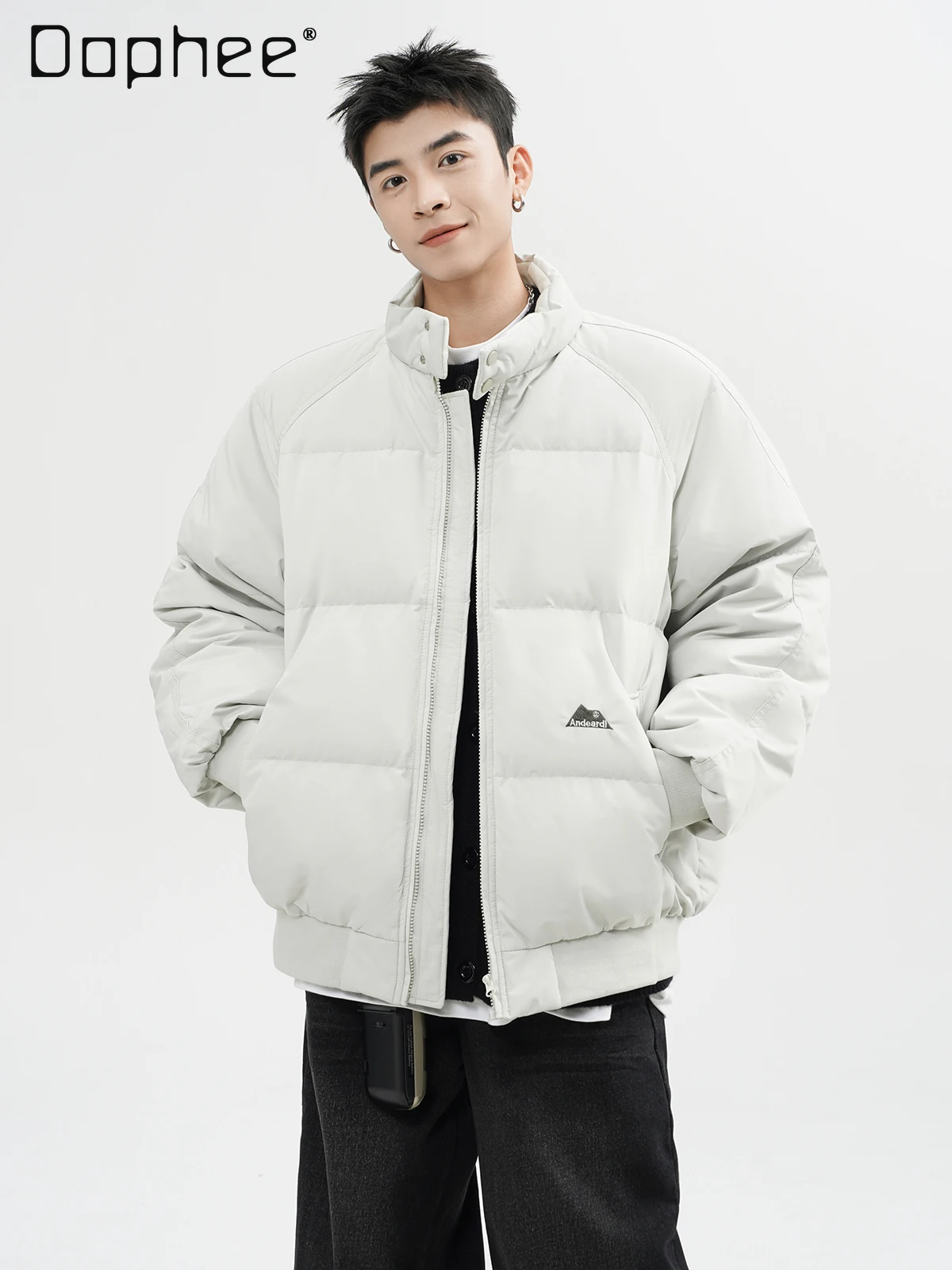 

2025 зимняя мужская куртка в американском стиле с воротником-стойкой, серая утолщенная хлопковая куртка, свободная повседневная черная стеганая теплая куртка-пуховик