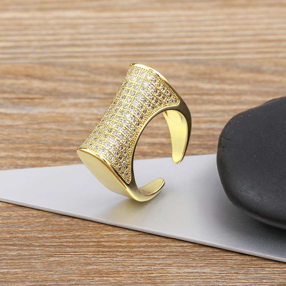 Nidin cyrkon geometryczna cyrkonia pierścienie dla kobiet mężczyzn pozłacane Punk Rock otwarte dostosowane akcesoria biżuteria prezent Bijoux Femme