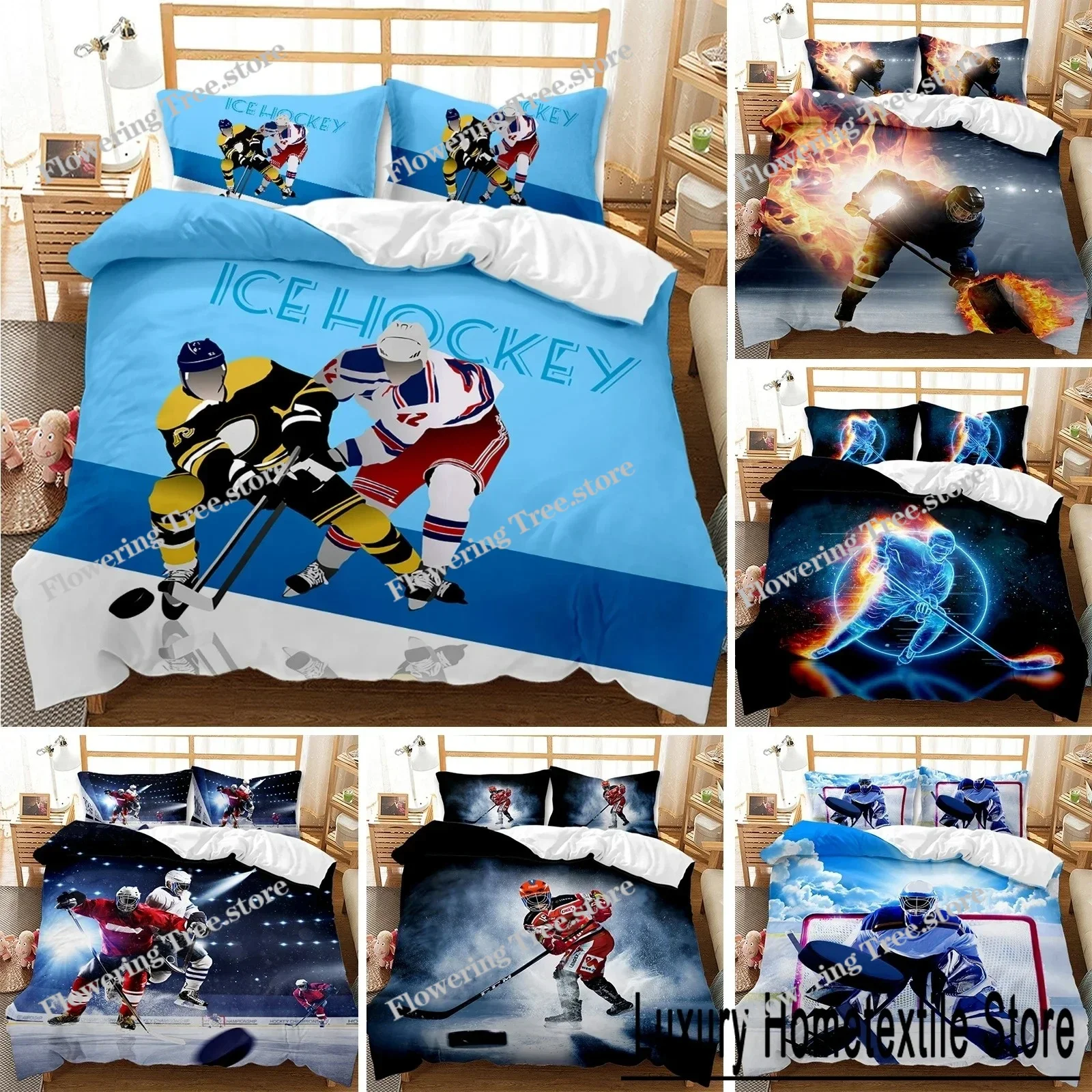 

Ice Hockey Duvet Cover Twin Hockey Sport Player Bedding Set Winter Extreme Sport Game Comforter Cover Soft Polyester Quitl Cover