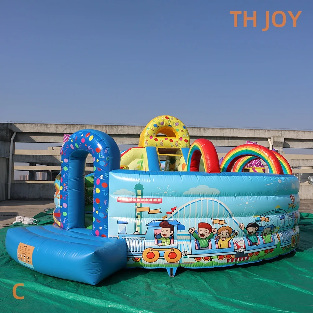 door schip tot deur, Fun Fair Kids Jumping Castle, 7.4x5.5m Outdoor opblaasbare Bounce House met Glijbaan combo's speeltuin voor feest
