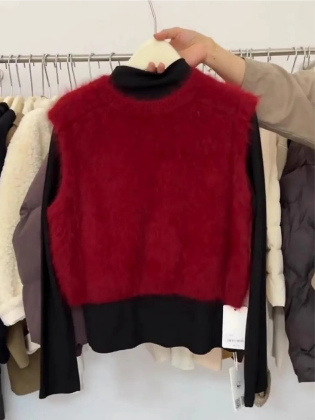 

Мягкий красный морской вязаный жилет, женская осенне-зимняя верхняя одежда, свитер, жилет Dongda Gate, High End Sensation Commute Sle