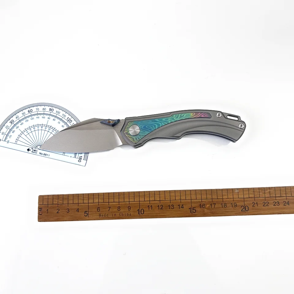 Sandblasted Anodized TC4 Titanium Folding Knife 14C28N Brushed CNC Water Ground Blade Titanium Stud Clip Ceramic Bearing EDC