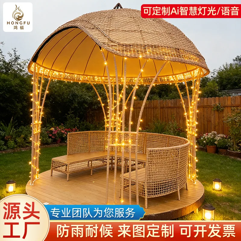 Outdoor shading, cool pavilion, courtyard villa, bamboo pavilion, handmade rattan sunscreen