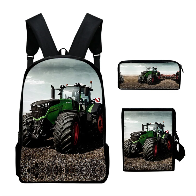 Mochila con estampado 3D de Tractor para estudiantes, para ordenador portátil de Anime morral, bolsa de almuerzo, estuche para lápices, novedad, Juego de 3 unidades