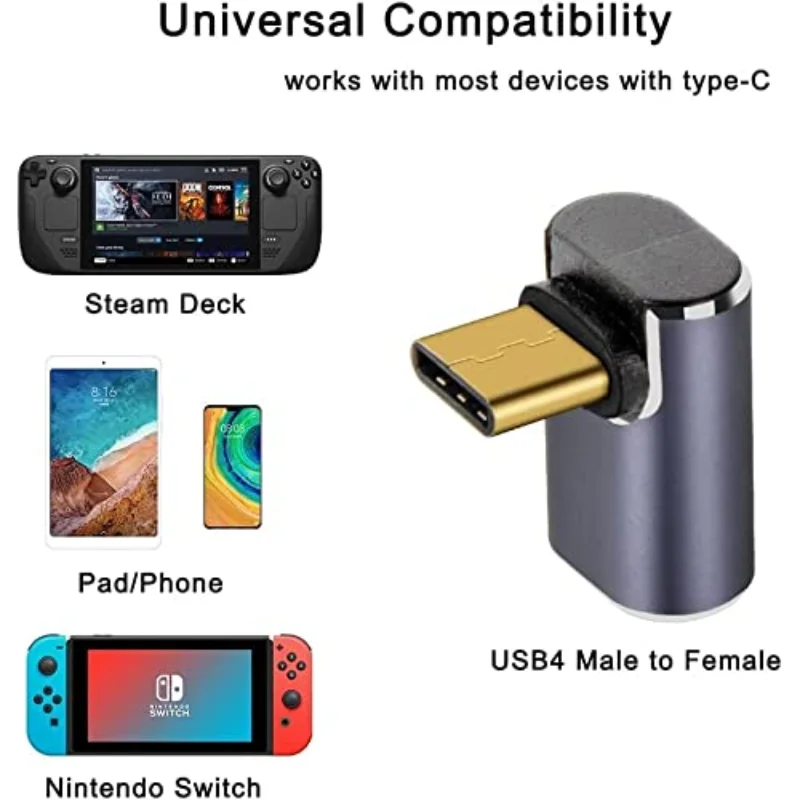 90 درجة الزاوية اليمنى USB C ذكر محول إلى USB C شاحن أنثي مع 40 جيجابت في الثانية PD 100 واط 8K @ 60 هرتز فيديو متوافق مع سطح البخار #5