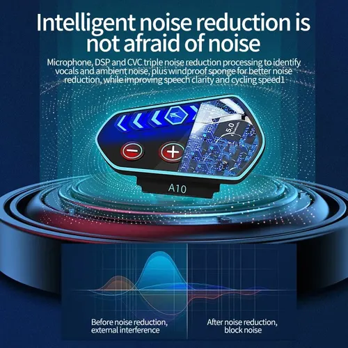 Imagen 2 del producto Auriculares inalámbricos A10 para casco de motocicleta, cascos con Bluetooth V5.0, impermeables, manos libres, llamadas, música, 1000mAh, con GPS