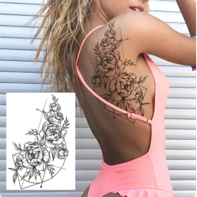 

Black White Butterfly Temporary Tattoo Flower Sketch Waterproof Long Lasting Tattoo Sticker Women Men Body Art Fake Tattoos